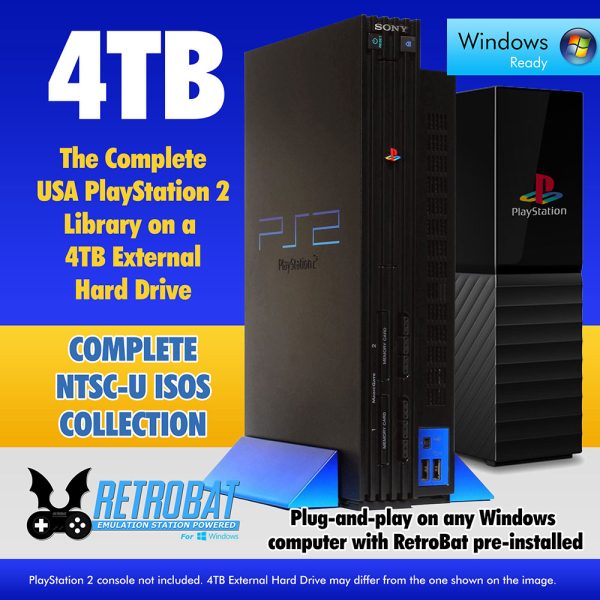 PlayStation 2 Complete USA ISOs Collection 4TB External Hard Drive with RetroBat